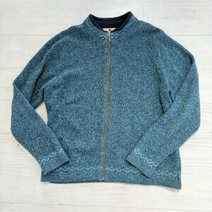 Woolrich Women’s Size Large Full Zip Nordic Style Sweater In Peacock Heather